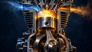 ピストンエンジンの4サイクルを3Dで理解するを表現した航空学習用イラスト
