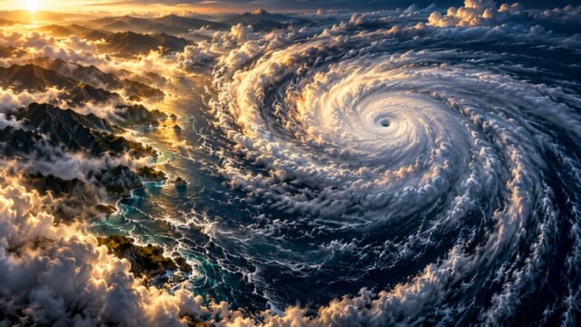 低気圧・前線・台風を立体的に理解するを表現した航空学習用イラスト
