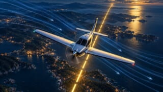 風の三角形と偏流修正を表現した航空学習用イラスト