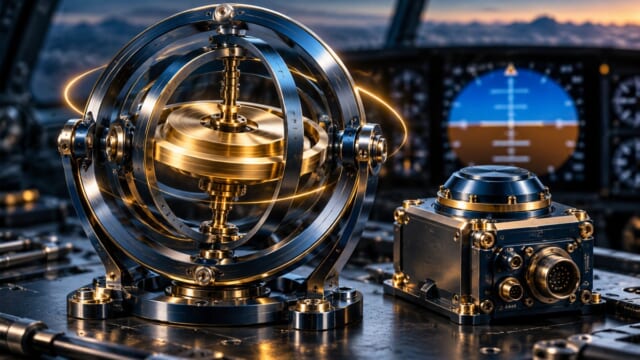 ジャイロ計器とAHRSを表現した航空学習用イラスト