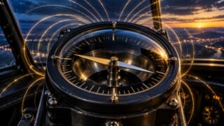 磁気コンパスの誤差を表現した航空学習用イラスト