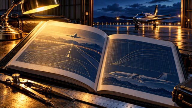POHの離着陸性能表の読み方を表現した航空学習用イラスト