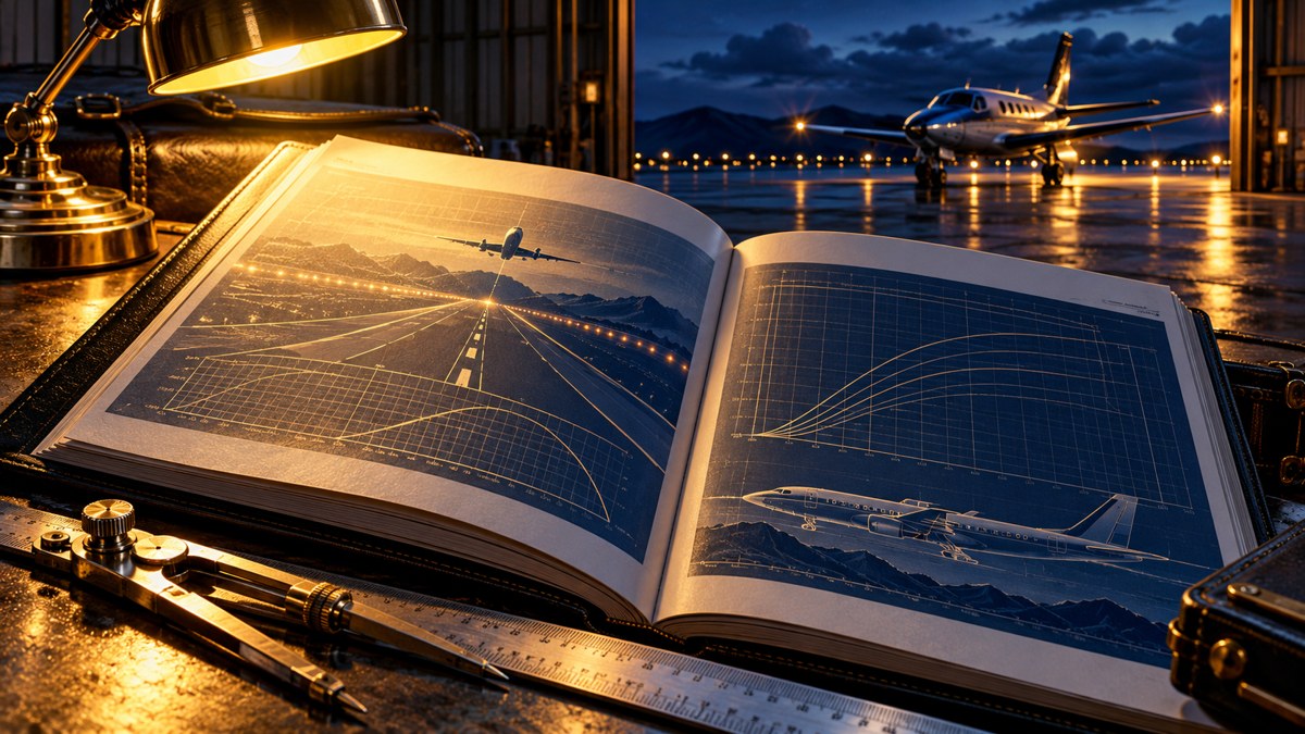 POHの離着陸性能表の読み方を表現した航空学習用イラスト
