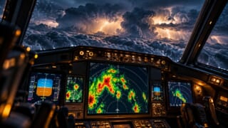 気象レーダーの読み方と限界を表現した航空学習用イラスト
