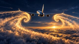 後方乱気流を避ける考え方を表現した航空学習用イラスト